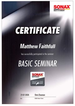SONAX Basic Seminar certificate