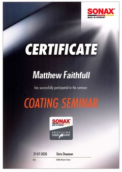 SONAX Coating Seminar certificate