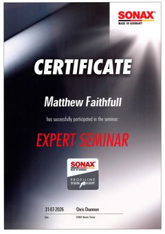 SONAX Expert Seminar certificate